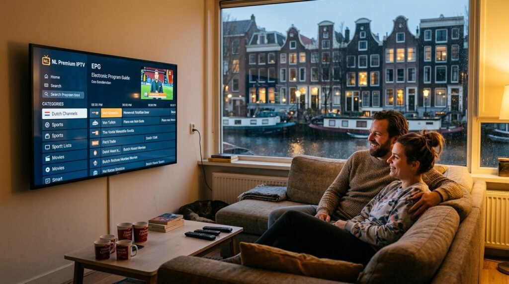 IPTV provider Netherlands happy 
 customers watching premium TV 2026