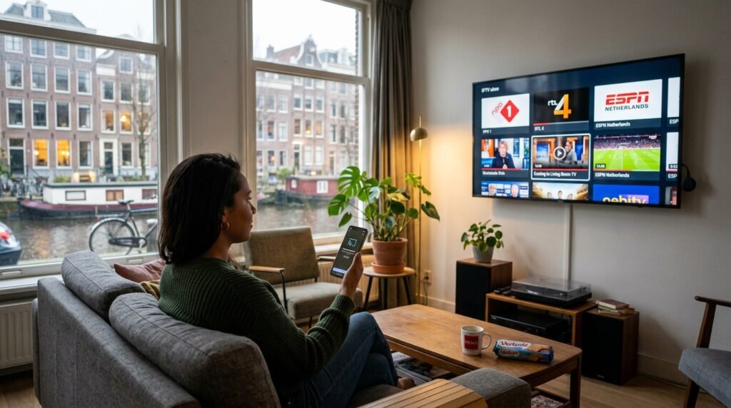 Chromecast IPTV zenders Nederland 
 NPO Ziggo ESPN cast op TV