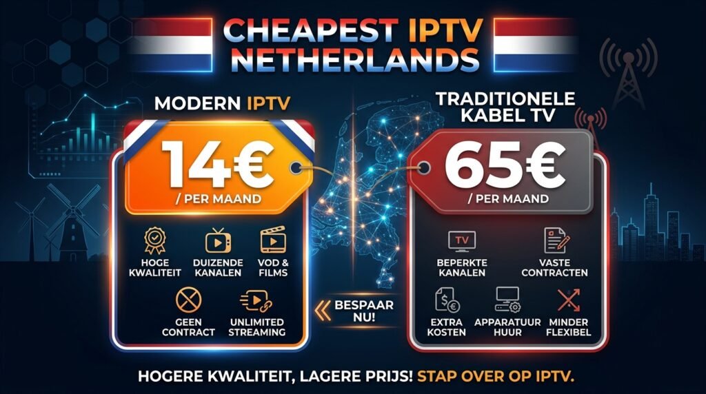 Cheapest IPTV Netherlands versus 
Ziggo KPN cable TV price comparison