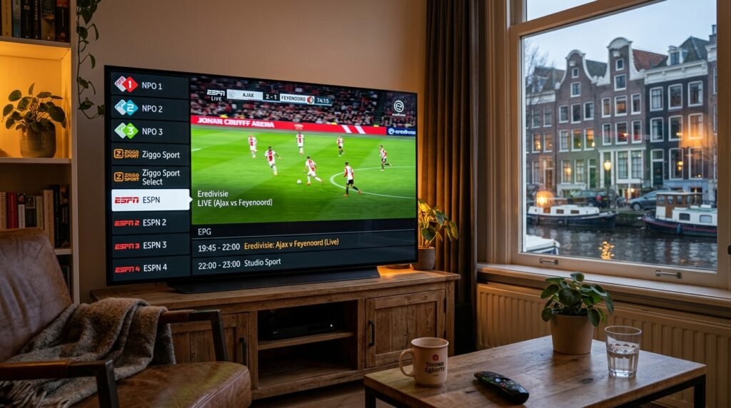 LG TV IPTV zenders Nederland 
Eredivisie EPG NPO Ziggo ESPN