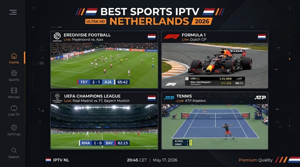 Best sports IPTV Netherlands 2026
Eredivisie F1 Champions League tennis