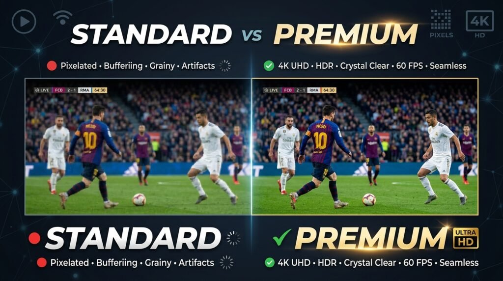 Premium IPTV Netherlands quality
comparison standard vs 4K streaming