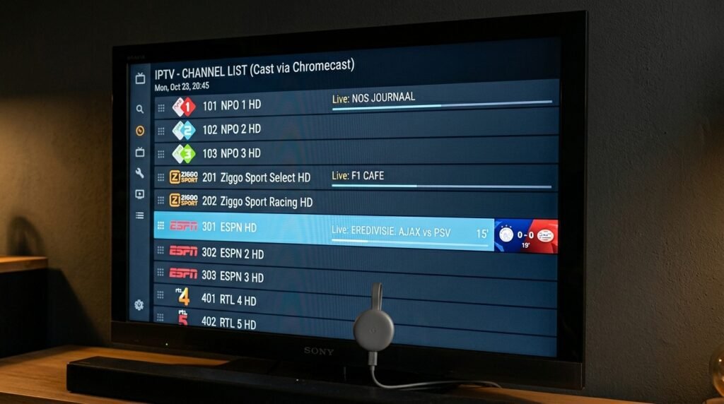 IPTV kijken via Chromecast Nederland 
   smartphone casting NPO RTL ESPN