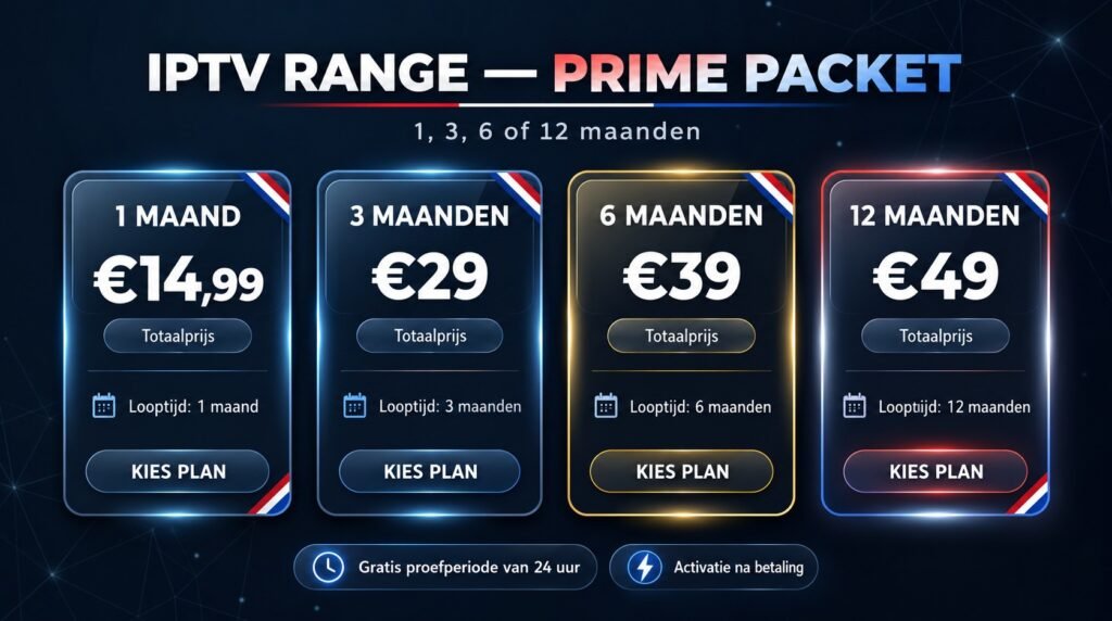 IPTV Range Prime Packet abonnementen voor 1, 3, 6 en 12 maanden vanaf €14,99