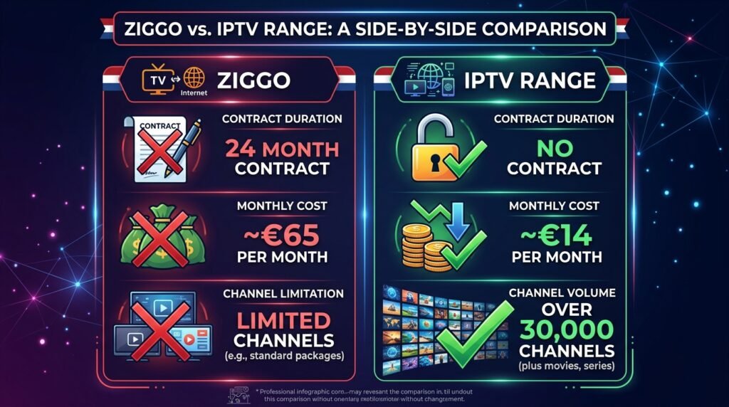 IPTV Ziggo prijs vergelijking 
  Nederland kanalen kwaliteit contract